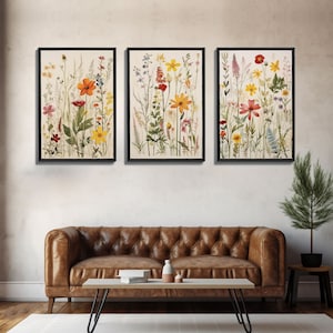Framed Canvas Wall Art Set, 3 Piece Art, Watercolor Wildflowers Floral ...