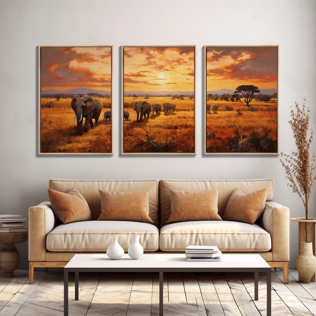 Elephant Print, Animal Wall Art, Sunset Print, Canvas Print, Wall Art ...