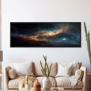 Starry Night Sky Canvas Print, Original Astral Bodies Painting Print, Panoramic / Large Format Wall Art, Framed Art