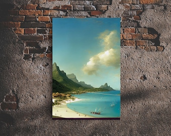Tropical Beach Art, Hawaii Beach wall art, framed canvas print, ready to hang painting print, framed decor