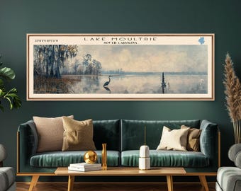Lake Moultrie South Carolina Framed Canvas Print, Lake House Decor, Panoramic Wall Art, Travel Poster, Landscape Painting, Bedroom Decor