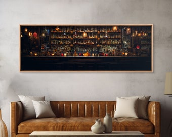Panoramic Bar Wall Art, Vintage 19th Century Bar Wall Art, Framed Canvas Print, Bar Cart Art, Bar Wall Art, Bar Art Prints, Antique Bar Art
