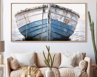 Boho Style Nautical Decor, Minimalist Art, Framed Canvas Print, Photograph Of An Old Wooden Ship, Beachhouse Decor, Wood Boat, Gift For Him