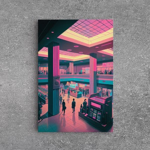 Monument to Capitalism, Retro 80's mall art, framed canvas print, vaporwave aesthetic consumer art