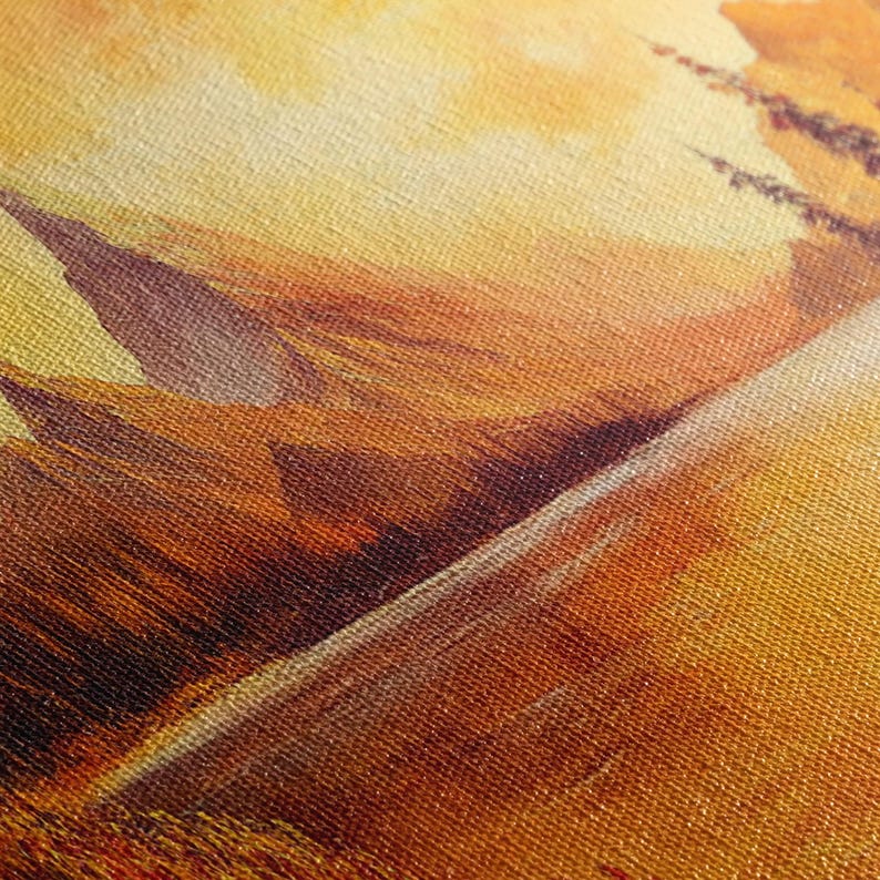 Golden Hour Over the Mountains, Sunset Landscape Painting Print, Wood