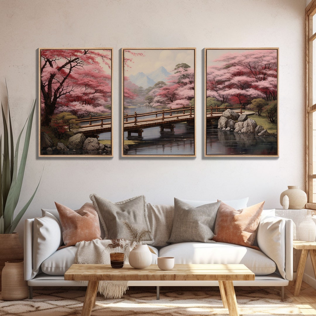 Cherry Blossom Wall Art, Japanese Print, Landscape Wall Art, Canvas ...