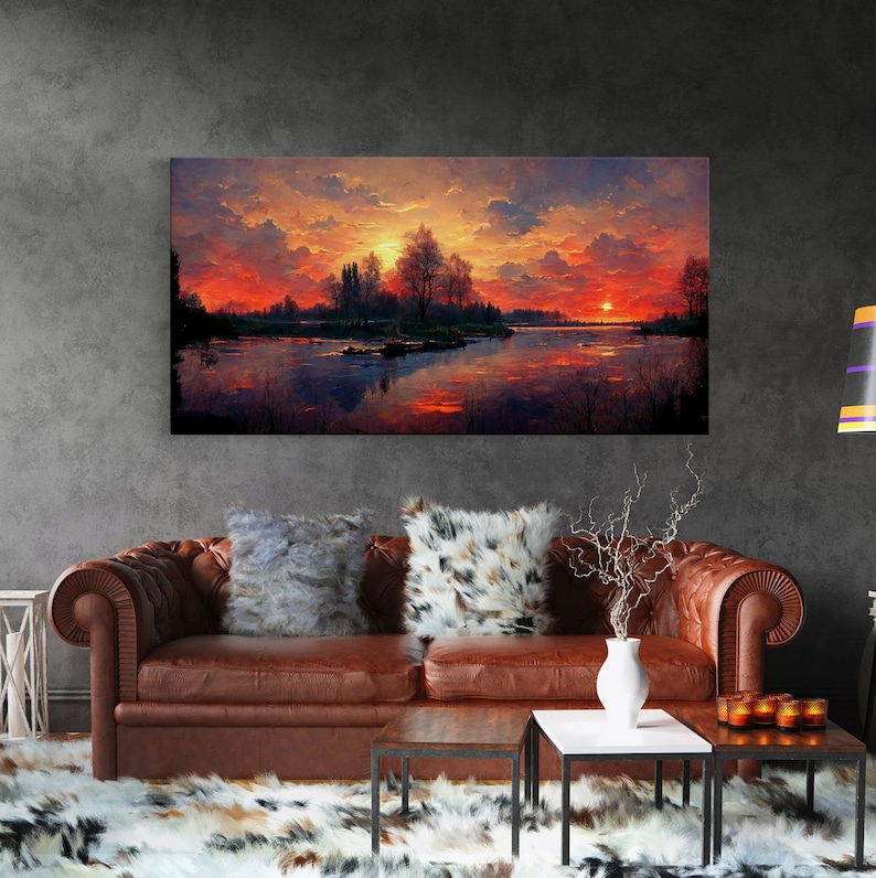 Lake Sunset Oil Painting on Canvas Canvas Print Ready to - Etsy