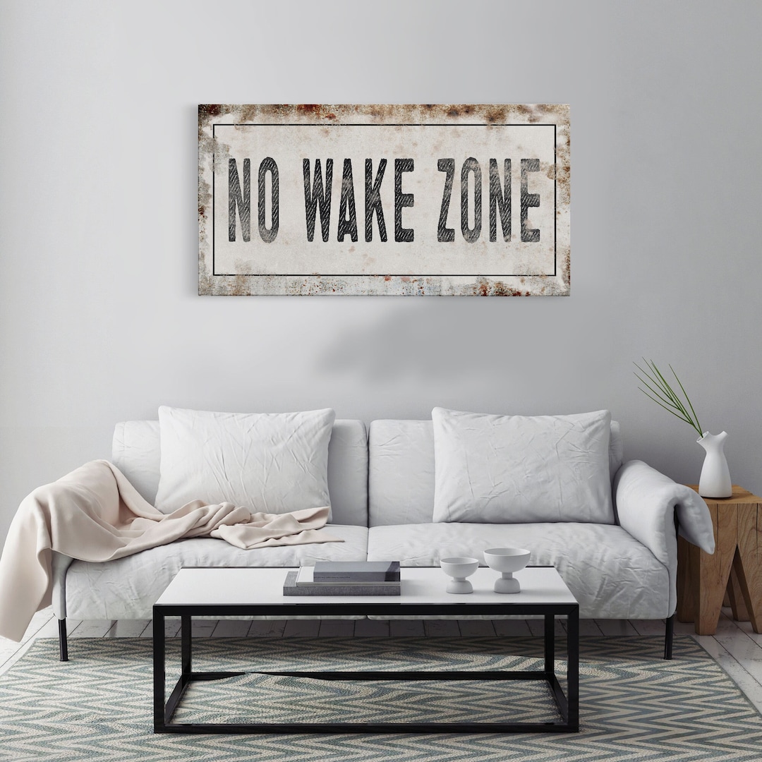 No Wake Zone Printed Canvas Rusty Sign Distressed Wall Art Cute Sign