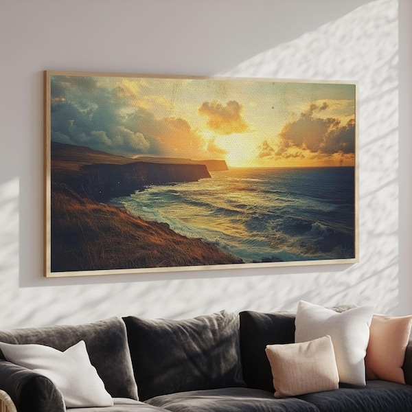 Cliffs of Moher Framed Canvas Print, Ireland Painting, Ireland Decor, Ireland Wall Art, Living Room Home Decor