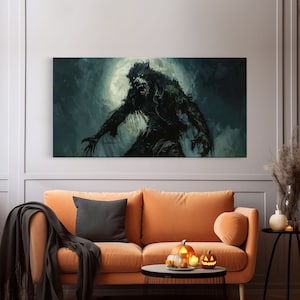There Werewolf, Dark Academia Portrait, Framed Canvas Print, Victorian Werewolf Oil Painting, Spooky Decor
