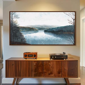 Art du lac bleu | Impression sur toile encadrée | Tableau Blue Lake | Décoration Lake House | Peinture de paysage de chambre d'amis | Tableau sur le lac Détroit image 7