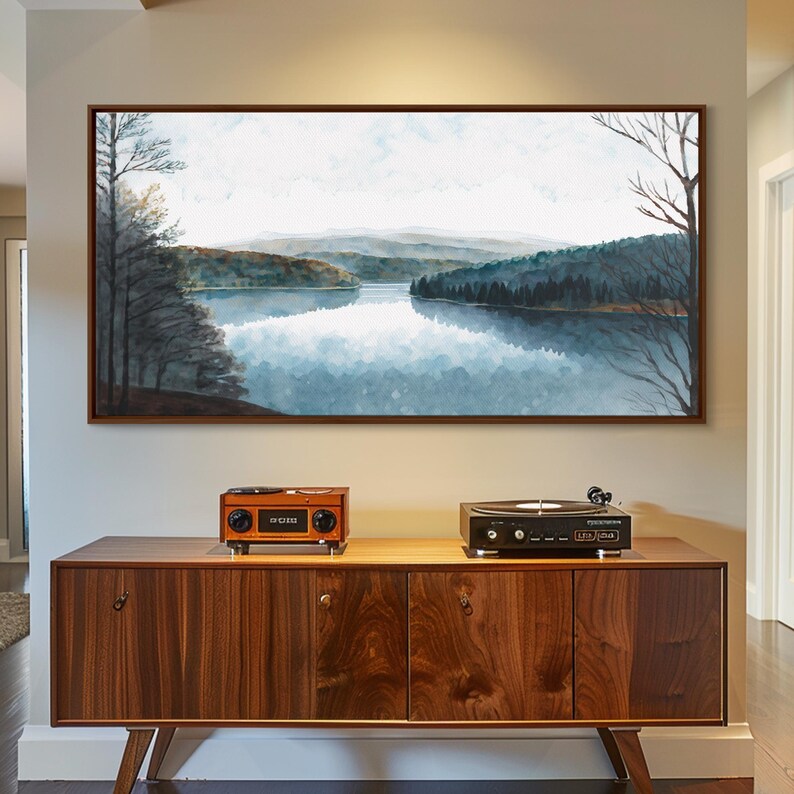 Art du lac bleu | Impression sur toile encadrée | Tableau Blue Lake | Décoration Lake House | Peinture de paysage de chambre d'amis | Tableau sur le lac Détroit image 7