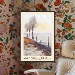 Wannsee Beach, Germany Watercolor Print, Vacation Gift, Germany Wall Art, Beach Painting, Beach Decor, Beach Or Lakehouse Art