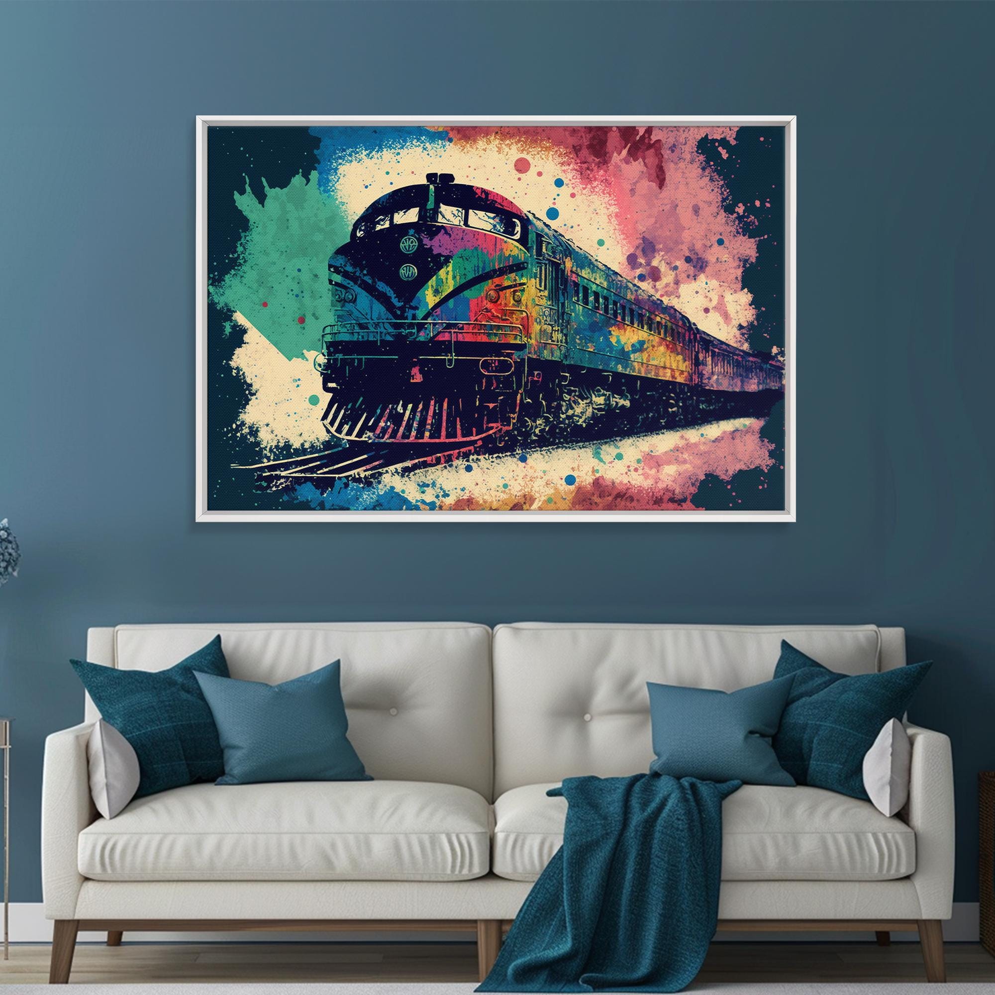 Train Art, Watercolor, Graffiti Pop Art, Framed Canvas Print
