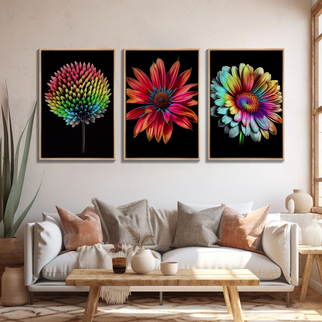 Set of 3 Floral Wall Art Minimalist Floral Print Floral Wall Art Canvas ...