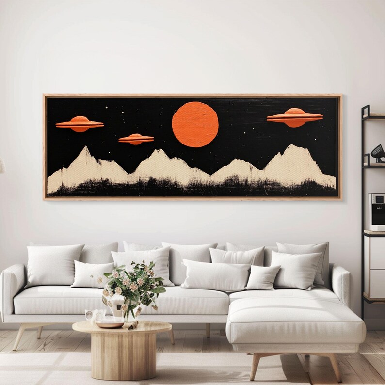 Cute Nursery Decor Boy's Room Wall Art Panoramic Flying Saucers or Ufos