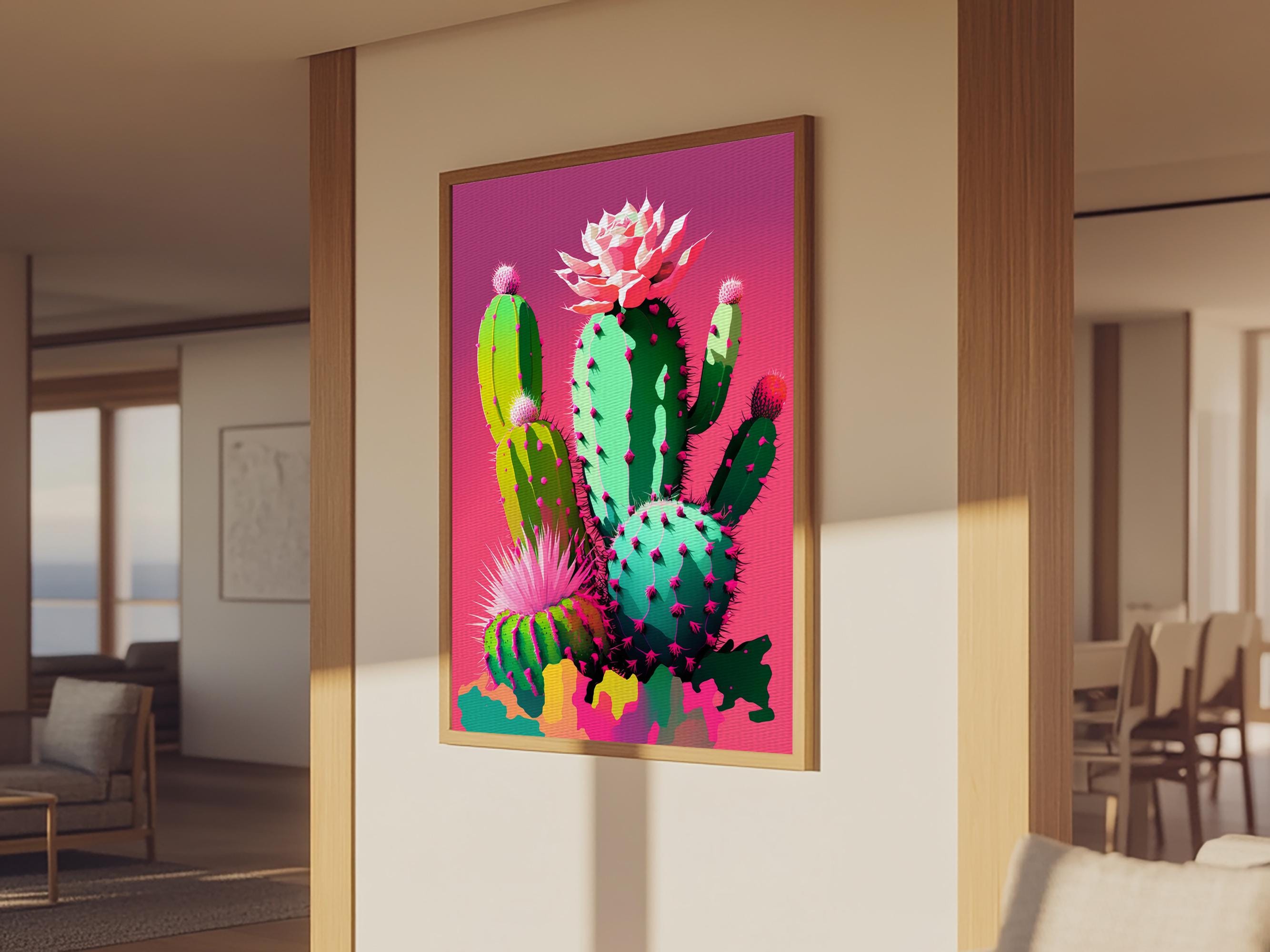 Cactus Art, Pop Art Style, Framed Canvas Print, Pueblo Style