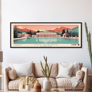 Hot Springs National Park, Panoramic Arkansas Travel Art, National Park Print, Minimalist Travel Art, Midcentury Modern Style Landscape