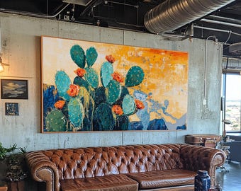 Lienzo con estampado de cactus: Arte mural del desierto del suroeste, decoración bohemia.