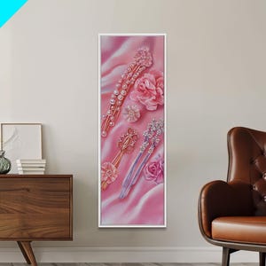 Elegant Hairpins Canvas Print Feminine Wall Art, Light Pink Wall Art, Rustic Cottagecore Decor, Bedroom Artwork, Gift Idea for Her