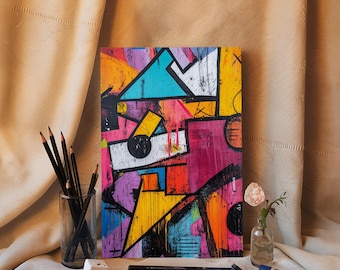 Bold Graffiti Framed Canvas Print, Urban Street Art Style Wall Decor, Moody Abstract Art, Gift Idea for Him, Living Room Wall Art