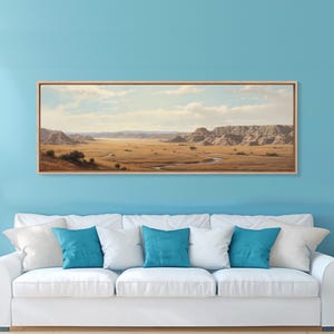 Panoramic Watercolor of Badlands National Park, North Dakota Wall Art, Landscape Painting Travel Art image 17