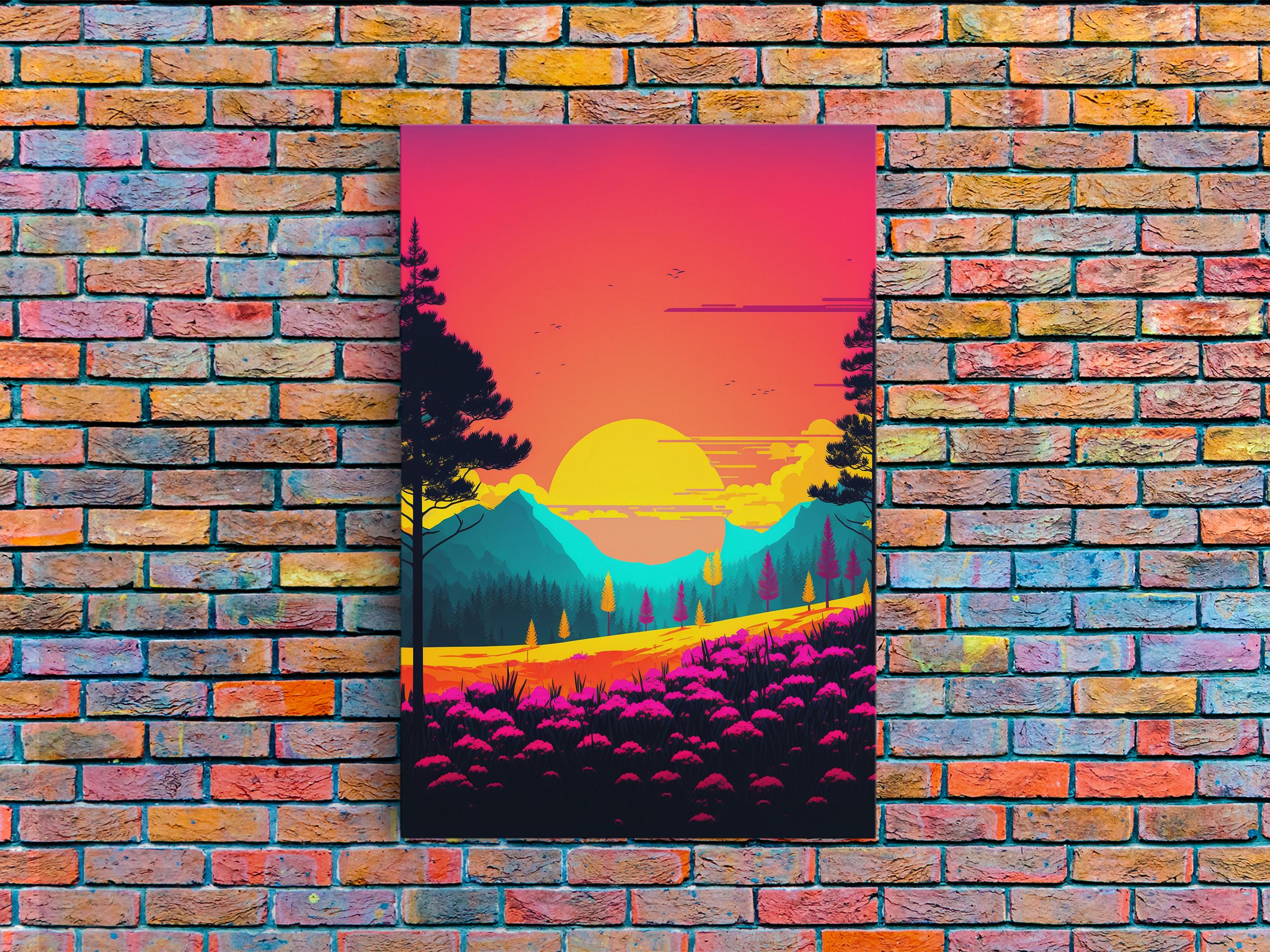 Retro Pop Art Landscape, Surrealist / Psychedelic Art, Framed