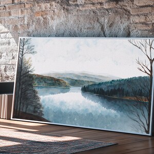 Art du lac bleu | Impression sur toile encadrée | Tableau Blue Lake | Décoration Lake House | Peinture de paysage de chambre d'amis | Tableau sur le lac Détroit image 2