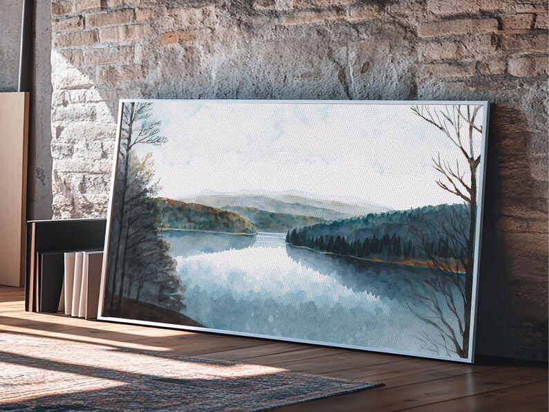 Art du lac bleu | Impression sur toile encadrée | Tableau Blue Lake | Décoration Lake House | Peinture de paysage de chambre d'amis | Tableau sur le lac Détroit image 2