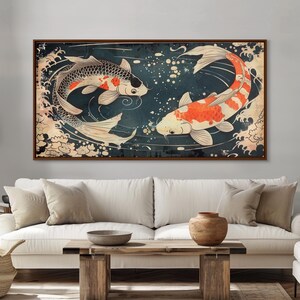 Feng Shui Koi Fish Art, Zen Art, Yin and Yang, Framed Canvas Print, Japanese Style Art, Watercolor Fish Art, Koi Print, Koi Painting image 15