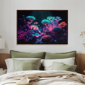 Coral Reef art, synthwave aesthetic ocean art, framed canvas art, framed wall art canvas print image 20
