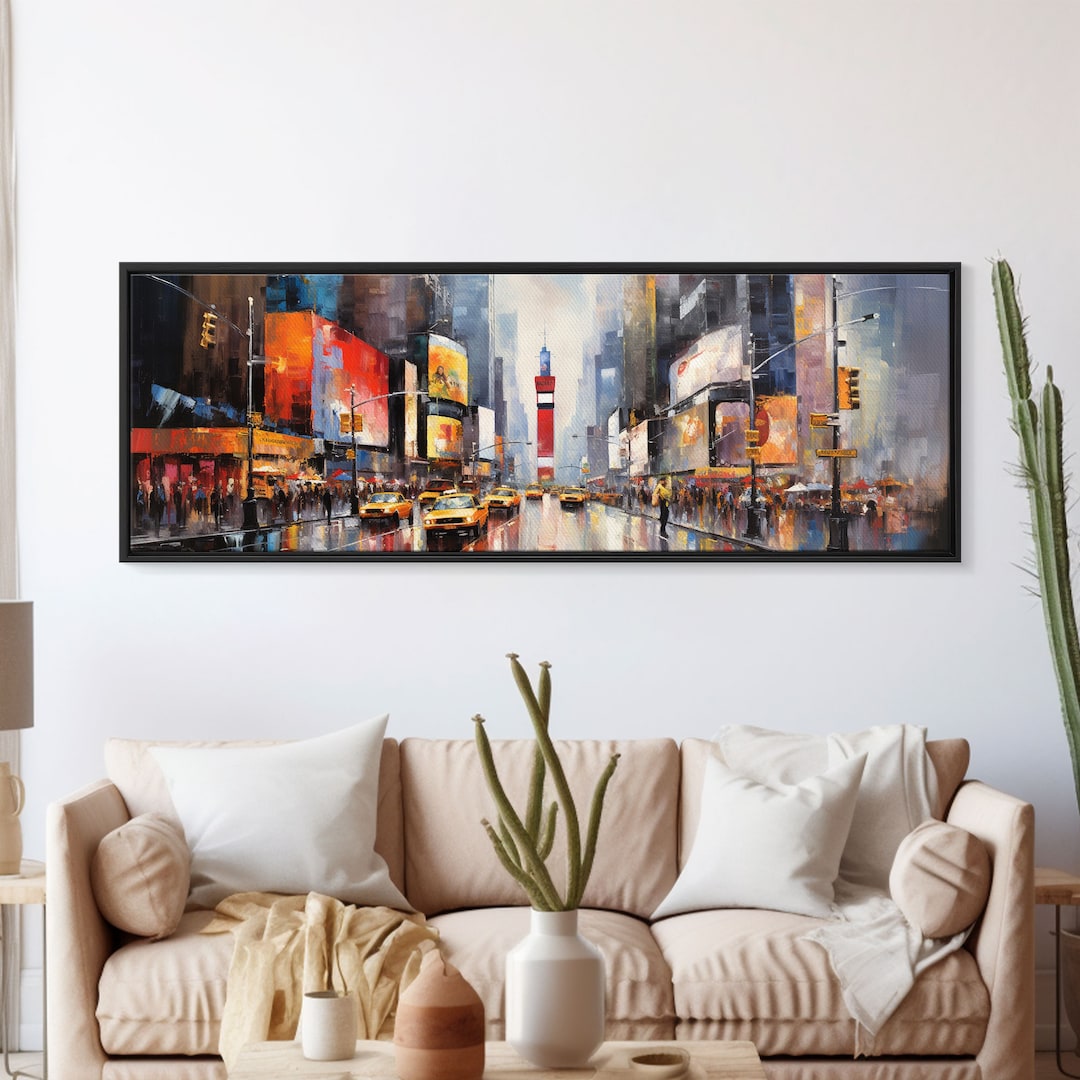 Watercolor of New York City, NYC Times Square, Framed Canvas Print, NYC