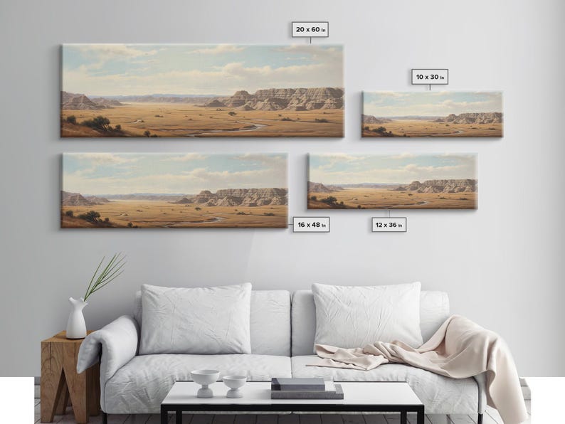 Panoramic Watercolor of Badlands National Park, North Dakota Wall Art, Landscape Painting Travel Art image 8