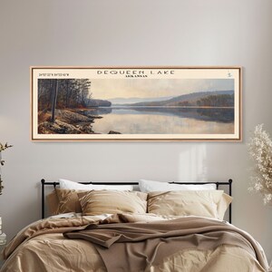 DeQueen Lake Arkansas Framed Canvas Print, Lake House Art, Panoramic Wall Art, Travel Poster, Rustic Lake Painting, Home Decor