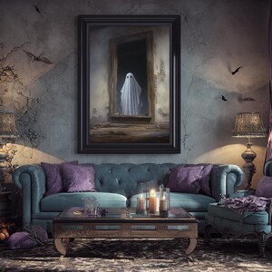 The Ghost In The Mirror, Framed Canvas or Canvas Print, Gothic Victorian Halloween Painting, Cool Halloween Decor, Dark Academia image 17