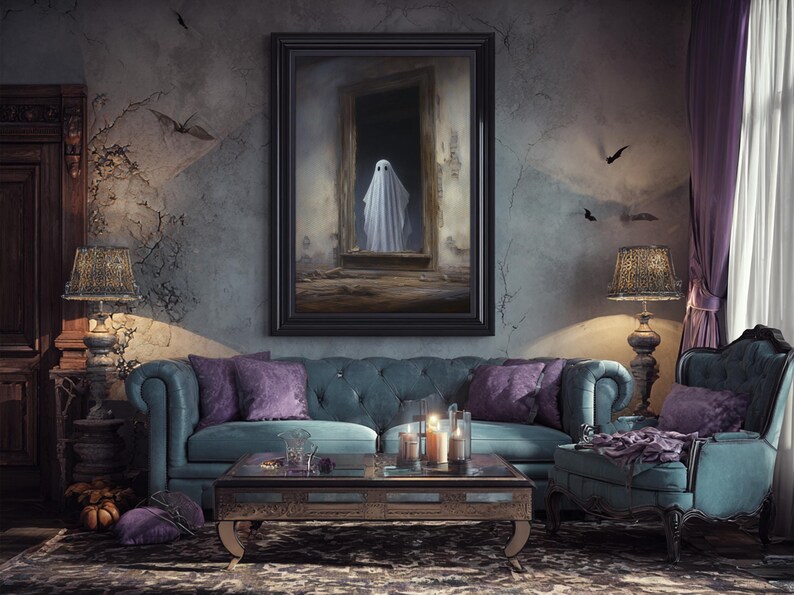 The Ghost In The Mirror, Framed Canvas or Canvas Print, Gothic Victorian Halloween Painting, Cool Halloween Decor, Dark Academia image 17