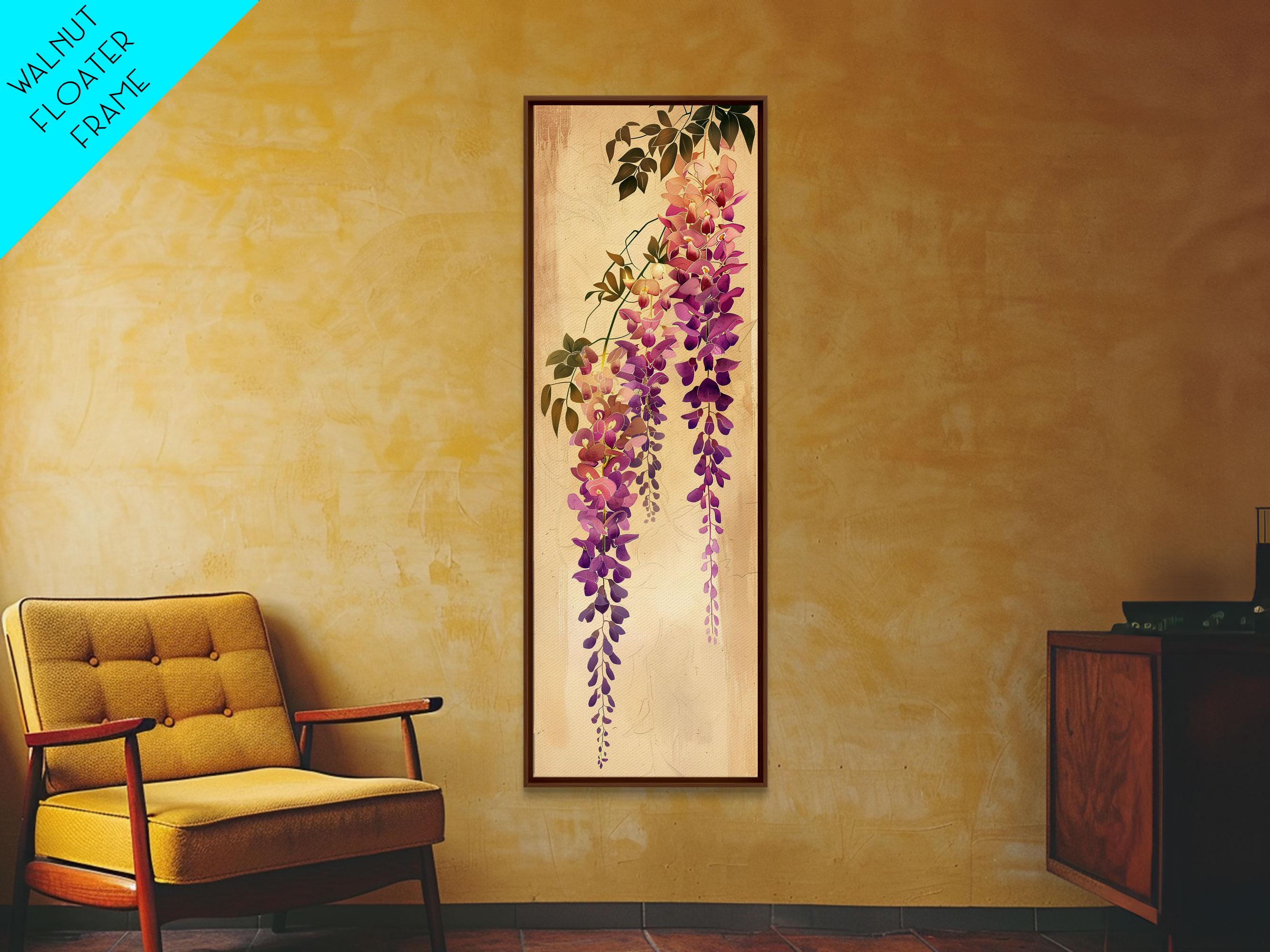 Hanging Wisteria Flowers in Purple Tones Japanese Style Framed
