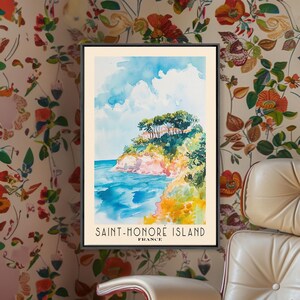 Saint-Honore Island, France Watercolor Print, Vacation Gift, France Wall Art, Beach Painting, Beach Decor, Beach Or Lakehouse Art