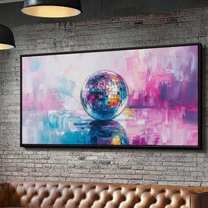 Vintage Preppy Disco Ball Art Print, Disco Ball Painting Canvas Print, Baroque Wall Art, Girl&#39;s Dorm Room Wall Art, Retro Glam Home Decor