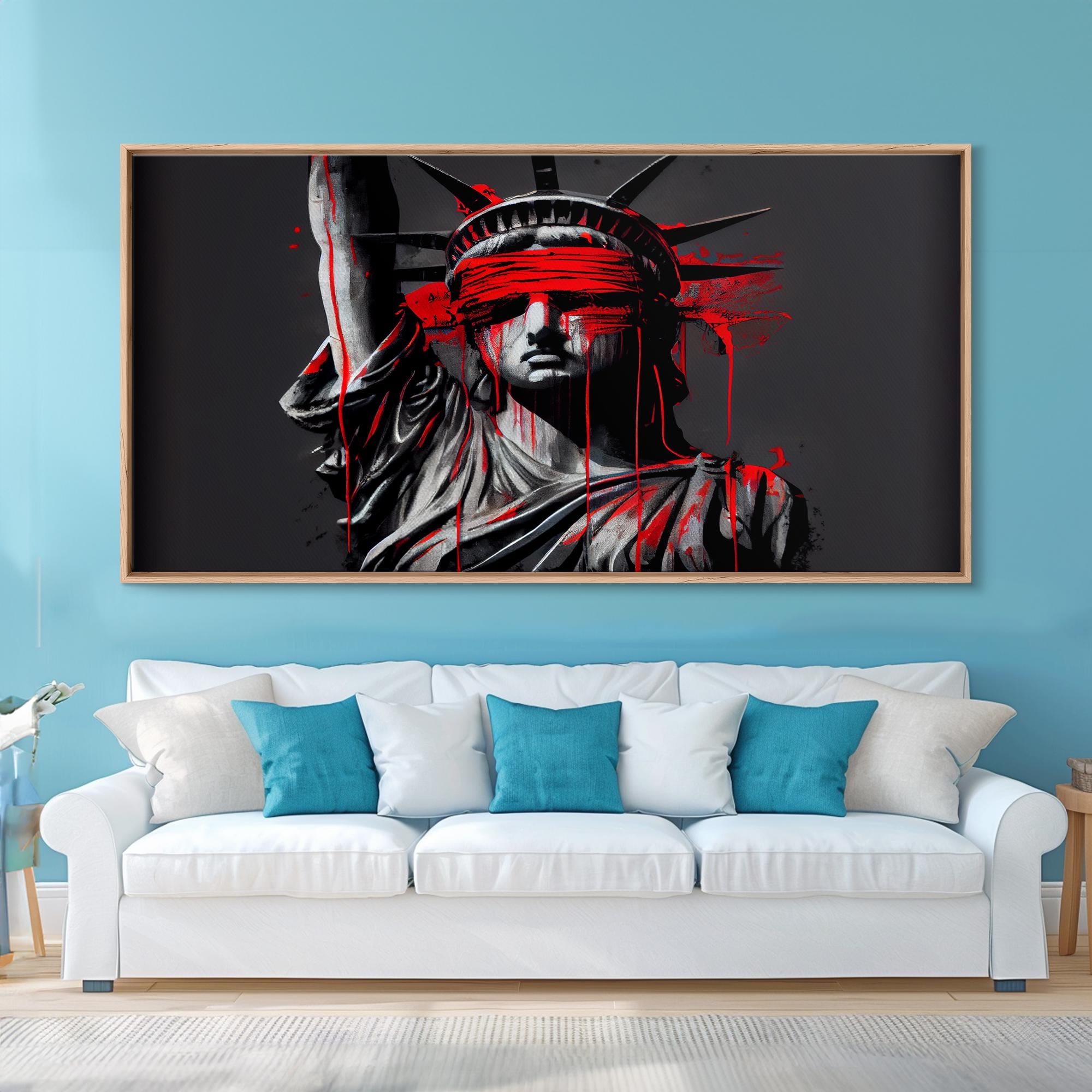 Statue of Liberty Wearing a Bloody Blindfold, Dystopian Graffiti