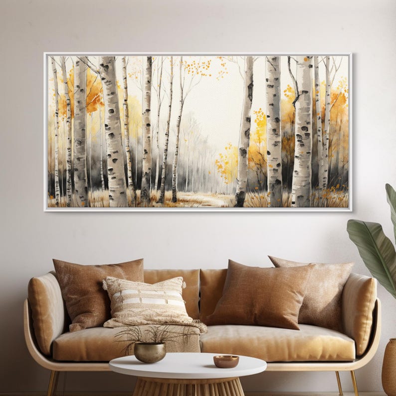Canvas Print of Abstract Birch Oil Painting, Large Original Art, Fall ...