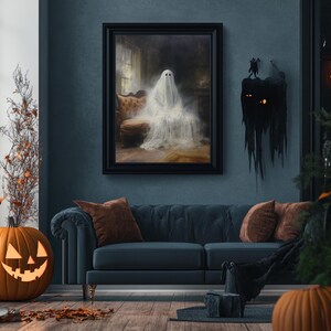 The Ghost Sits On The Sofa, Framed Canvas or Canvas Print, Gothic Victorian Halloween Painting, Cool Halloween Decor image 16