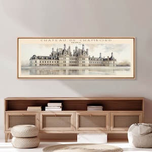 Impresión de póster de viaje de Château de Chambord, impresión en lienzo enmarcado, arte de viaje panorámico de Francia, arte enmarcado, colgante de pared, decoración del hogar