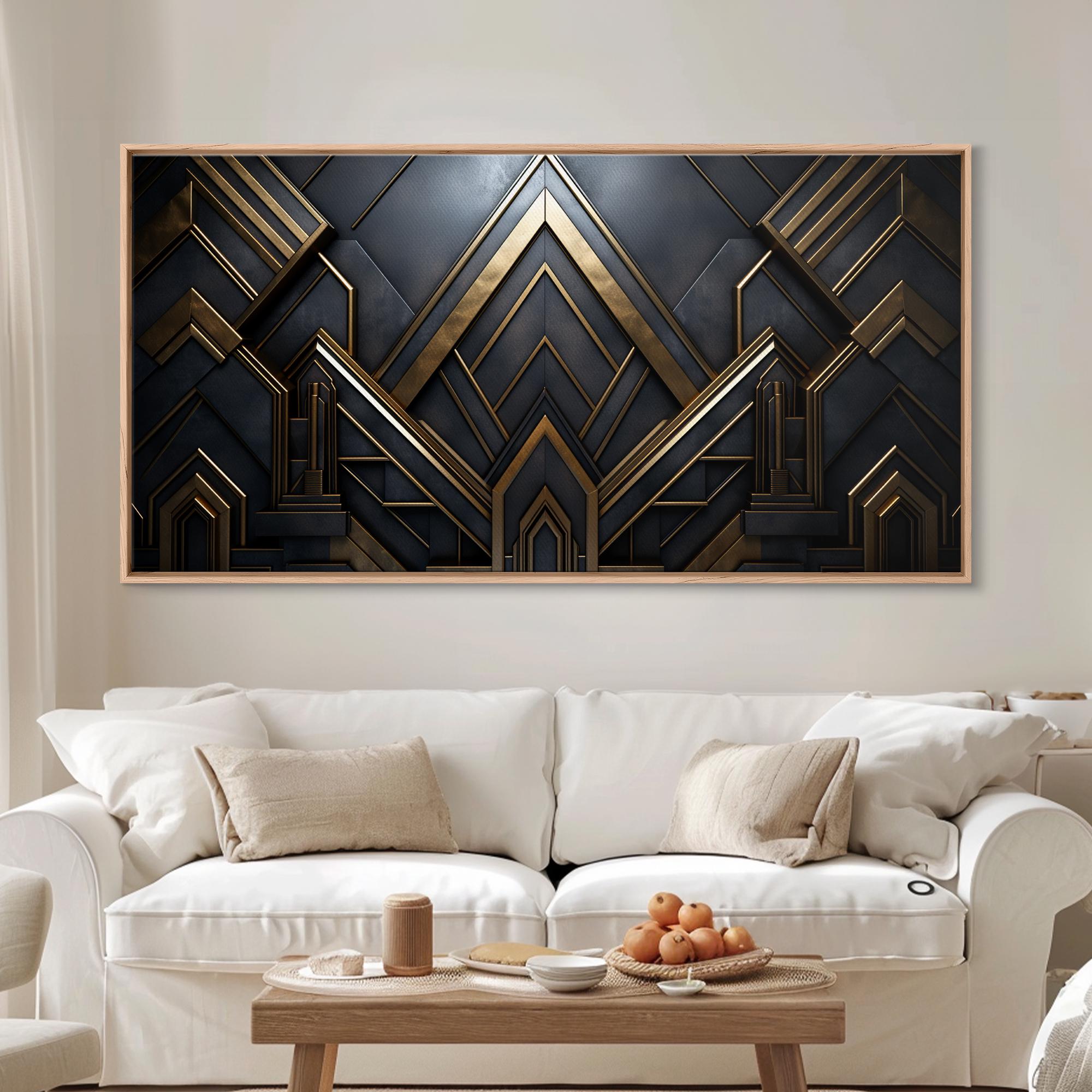 Black and Gold Art Deco Wall Art, Framed Canvas Print, 1920s Art