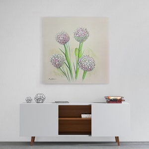 allium roseum, Watercolor Flower Art, Floral Art, Gifts for Her, framed canvas print, wall art image 3