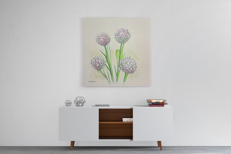 allium roseum, Watercolor Flower Art, Floral Art, Gifts for Her, framed canvas print, wall art image 3