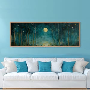 Moon & The Forest Wall Art, Vintage Dark Forest Landscape Nature Decor, Framed Canvas Print, Night Sky View, Dark Fantasy Art, Mystical Art