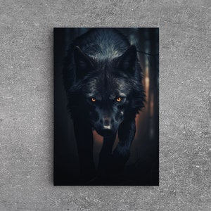 Wolf Print, Black Wolf On The Hunt, Framed Canvas Art