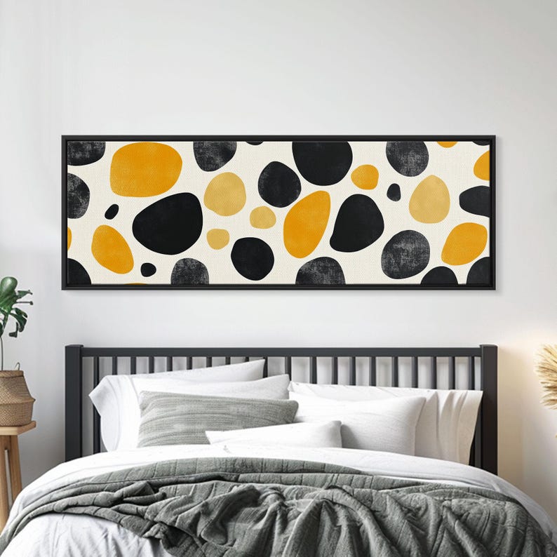 Stones in A River Bed, Frames Canvas Print, Black, Gold and White