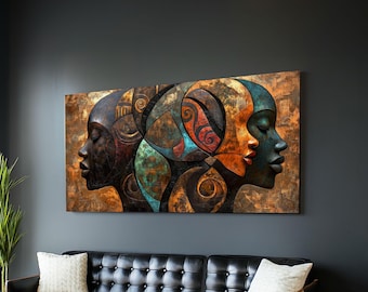 Abstract African Faces Canvas Print: Afrocentric Bedroom Wall Art